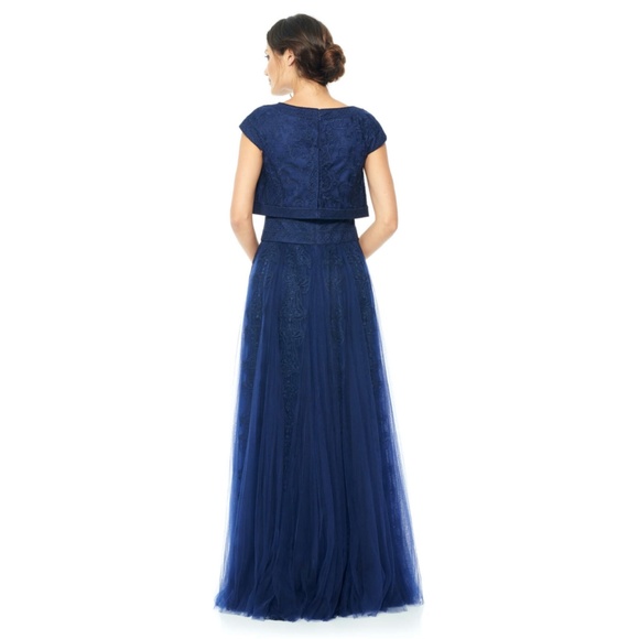 Tadashi Shoji Embroidered Tulle Crop Top Gown - Picture 2 of 8
